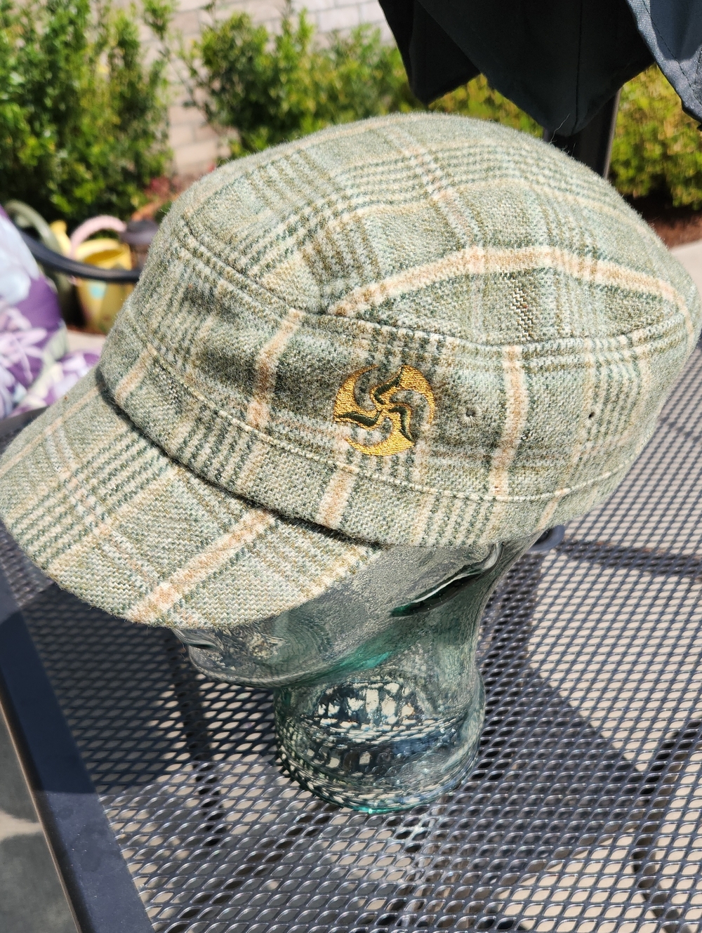 Alternative Olive Plaid Wool Cadet Cap with Yellow Embroidery